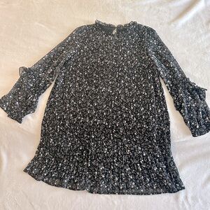 Zara Floral Black Dress with Ruffle Sleeves